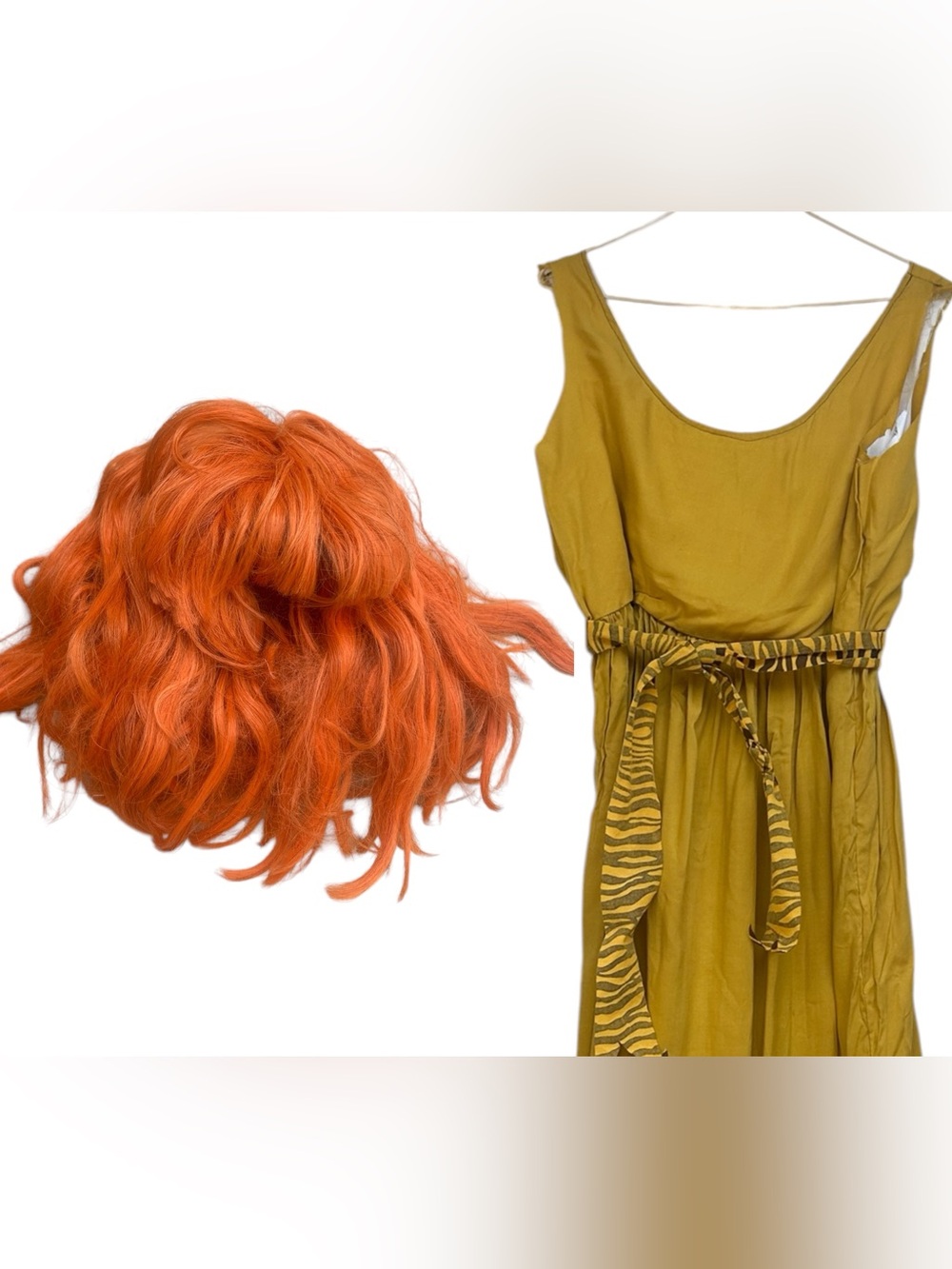Cavewoman Wilma Costume Flintstones Handmade With Orange Wig Tie Waist 38” Waist